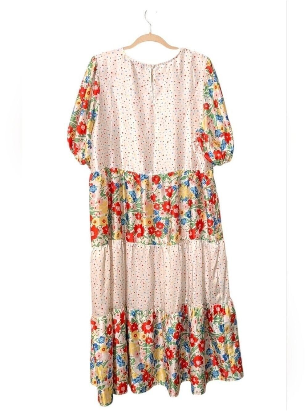 White Multi Floral Maxi Dress Puff Sleeve - Picture 2 of 8